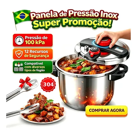 Panela De Pressão Em Aço Inoxidável Com Três Configurações6l 6 L Inox