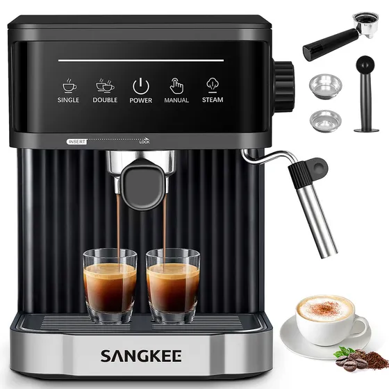 Sangkee Cafetera Espresso, Máquina De Café Espresso Y Capuchino 15 Bares, Sangkee Cafetera Compatible Con Café Molido, Con Espumador De Leche, Para Preparar Café Espresso, Latte, Para El Hogar Barista