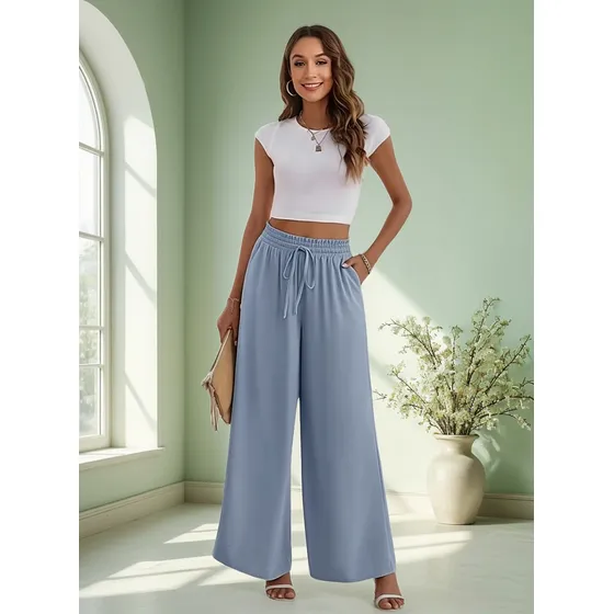Pantalón Palazzo  Cintura Elasticada Primavera Verano