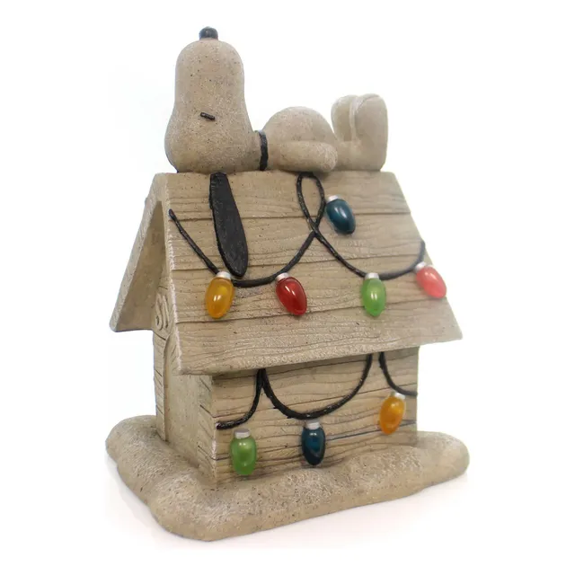 Estatua Jardin Navidad Luz Solar Peanuts Snoopy Casa Perro