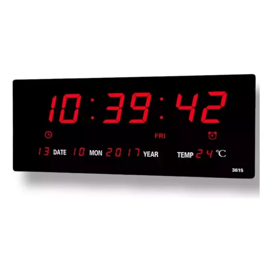 Relógio De Parede Digital Grande Led 36cm Termômetro E Data 