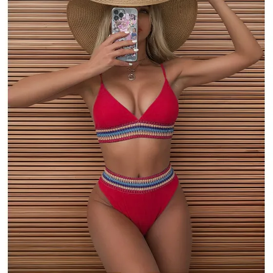 Bikini Rojo Tanga Tiro Alto Cintura