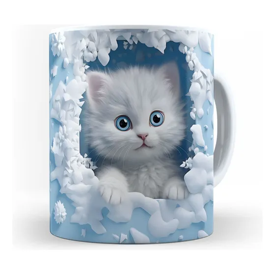 Caneca Personalizada Porcelana Gato 3d Gatinho Preto Rosa