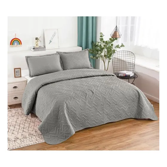 Cubrecama Quilt De Verano 2 Plazas Lisos Color Gris