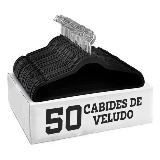 Kit 50 Cabides Veludo De Roupa Antideslizante Slim Adulto Cor Preto