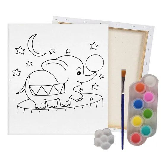 Juego Pintura + Lienzo Bastidor 25 X 25cm Dibujos Para Niños