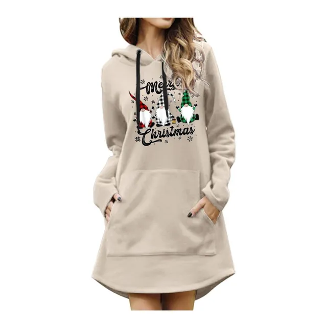 Vestido Largo Capucha Para Dama Tunica Bolsillo Navideño