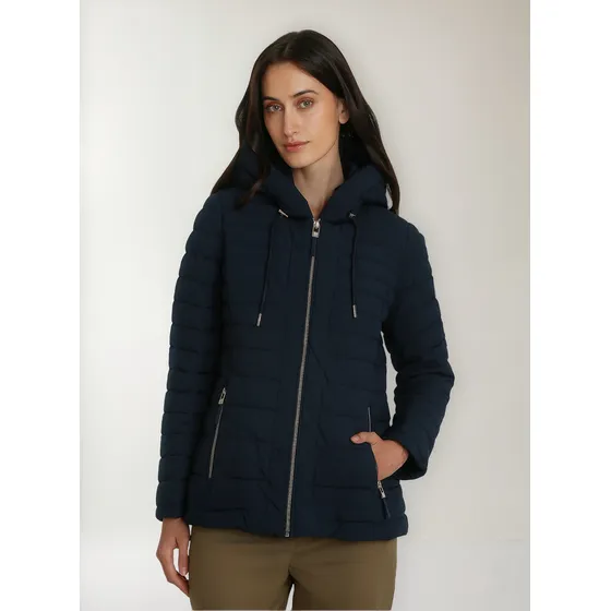 Parka Acolchada Ligera Con Gorro Azul Tommy Hilfiger