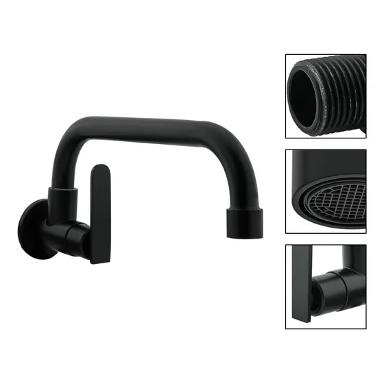 Grifo Llave De Pared Agua Fría Para Lavaplatos O Lavadero Acabado Mate Color Negro