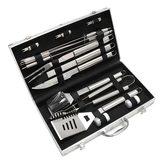 Set Asador Parrillero Valija Utensilios Plancha Parrilla Portatil Acero Inoxidable Resistente Raitot