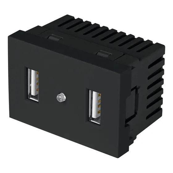 Toma Con 2 Puertos Usb Negra De 1.5 Módulos Línea Lisboa