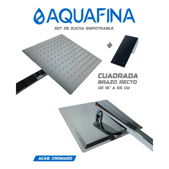 Ducha Cuadr. De 12 Pul Set De Tubo + Llave, Cromad Aquafina