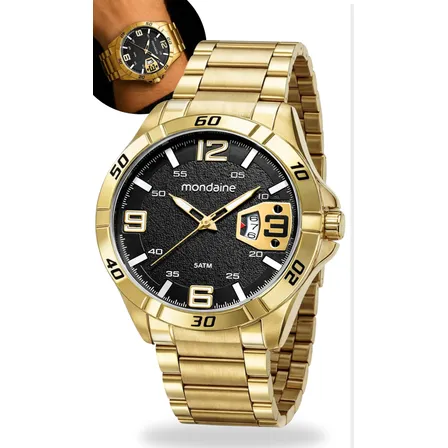 Relogio Mondaine Masculino Prova D'água Lançamento Original Dourado Preto