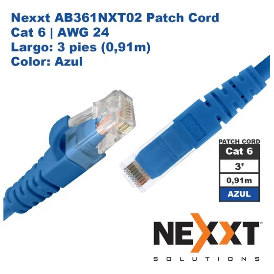 Nexxt Ab361nxt02 Patch Cord Cat6 0,91m | 3 Azul