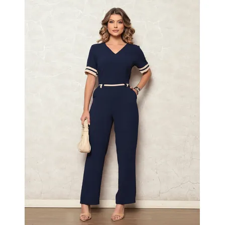 Conjunto Feminino Pantalona Social Casual Blusa Manga Curta
