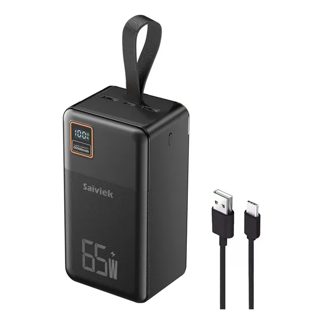 Power Bank 50000mah SAIVIEK S5003pd Batería Portátil 65w Carga Super Rápida Compatible Para Android,iPhone,auriculares,tableta,cargador Portátil Pila Con Pantalla Led Con Función De Iluminación,negro