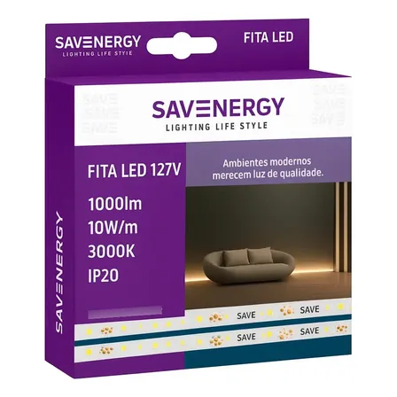 Fita Led Save Energy 3000k 10w/m 1000lm/m 10m Branco Quente Branco-quente Ac 127v