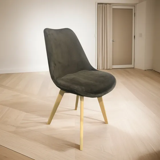 Silla Eames Gruesa Patas De Madera Asiento Cuero Calidad Estructura De La Silla Marrón Asiento Marrón Diseño De La Tela Terciopelo
