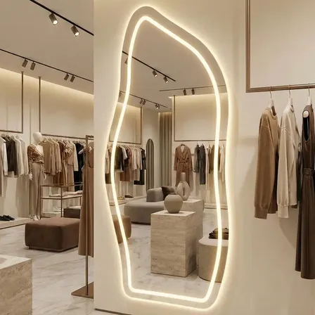 Espelho Orgânico Magnus 170x70cm Com Led Jateado 3 Cores Frio Neutro Quente Bivolt Para Parede Quarto Closet Lojas E Salão De Beleza Design Fluido De Luxo Sem Distorção E Bordas Lapidadas