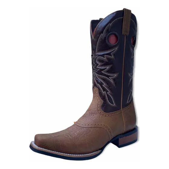 Bota Vaquera Caborca Rodeo Caballero Miel Cuadrada 100% Piel