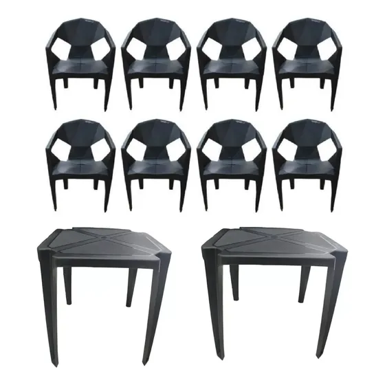 2 Jogos De Mesa Quadrada Com 8 Cadeiras Diamond Plastico