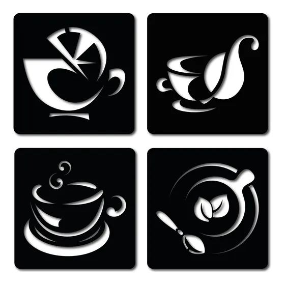 Set 4 Cuadros Cocina 20x20cm C/u - Madera Varios Diseños Set 1 Negro
