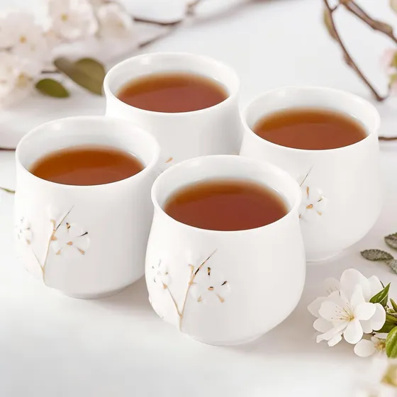 Dujust Juego 4 Taza Te Japonesa China Porcelana Blanca Para