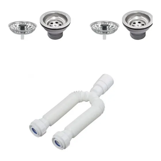 Sifão Duplo Flexivel Pvc + 02 Valvulas Tramontina Cuba Dupla
