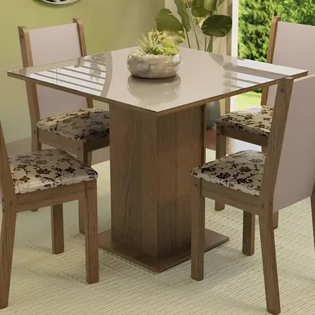 Sala De Jantar Mesa Tampo De Vidro 4 Cadeiras Tifani Madesa Cor Rustic/Crema/Bege Marrom XMMDJA040165