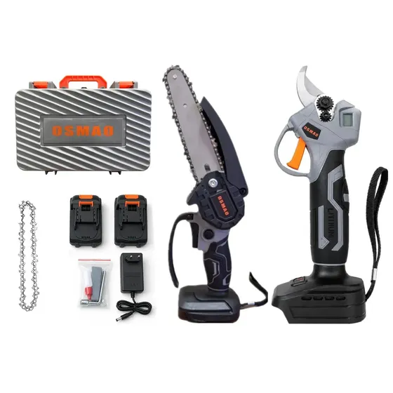 Kit De Tijera Podadora Eléctrica Inalámbrico Motosierra Inalámbrica Poda 6 Pulgadas OSMAO + 2 Baterias 48V Gris Oscuro