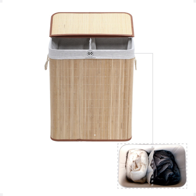 Cesto Duplo De Roupas Sujas Com Divisoria Retangular Forrado Cesto Duplo De Roupas Sujas Com Divisoria Retangular Forrado