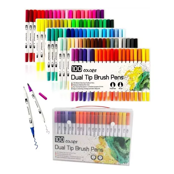 Plumones Doble Punta Pincel Brush 100 Colores Punta Pincel
