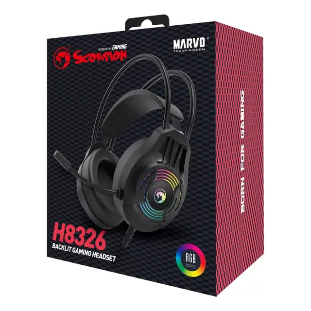 Auriculares Over-ear Gamers Marvo H8326 Micrófono Luz Rgb Color Negro