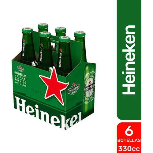 Pack 6 Cerveza Heineken Botella 330cc