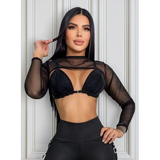 Blusa Brillante Mujer Body Brillos Manga Larga