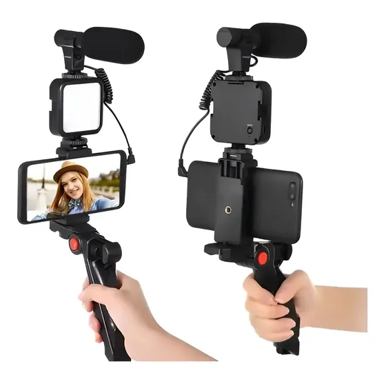 Estabilizador AY-49 Celular Kit Grabación Trípode Micrófono Led Color Negro | Cuotas sin interés