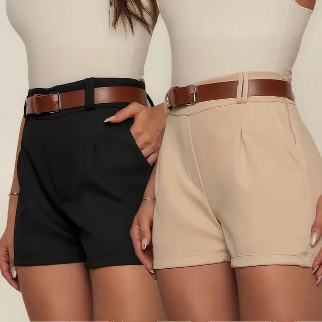 Kit 02 Shorts Alfaiataria Feminino Social Com Cinto Elegante