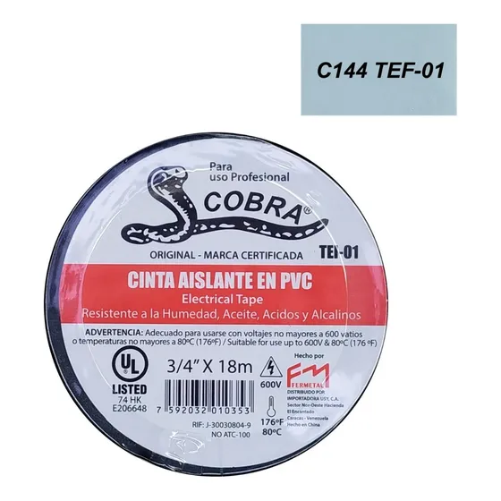 Teipe Negro Electrico Original Cobra 3/4- 18mts