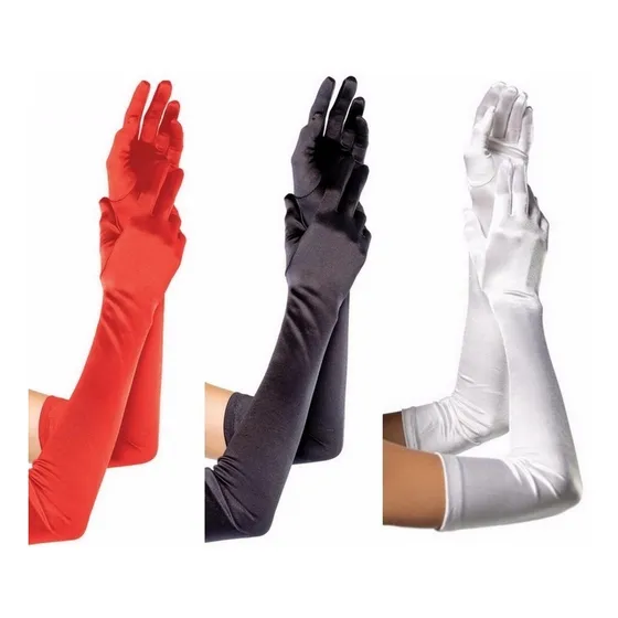 Guantes Extra Largos Elastizados, Color Negro, Rojo, Blanco