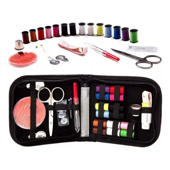 Kit Completo Costura Portatil Hilos Agujas Tijeras + Estuche