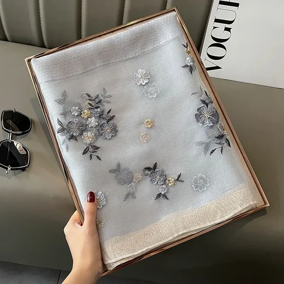 Cachecol Echarpe Lenço Seda Pashmina Xale Flores Luxo S66