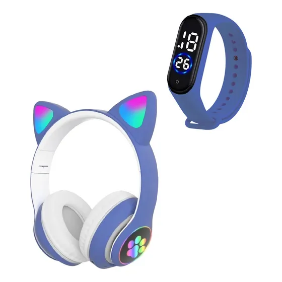 Fone Gatinho Bluetooth Unissex Crianças + Relógio Esporte