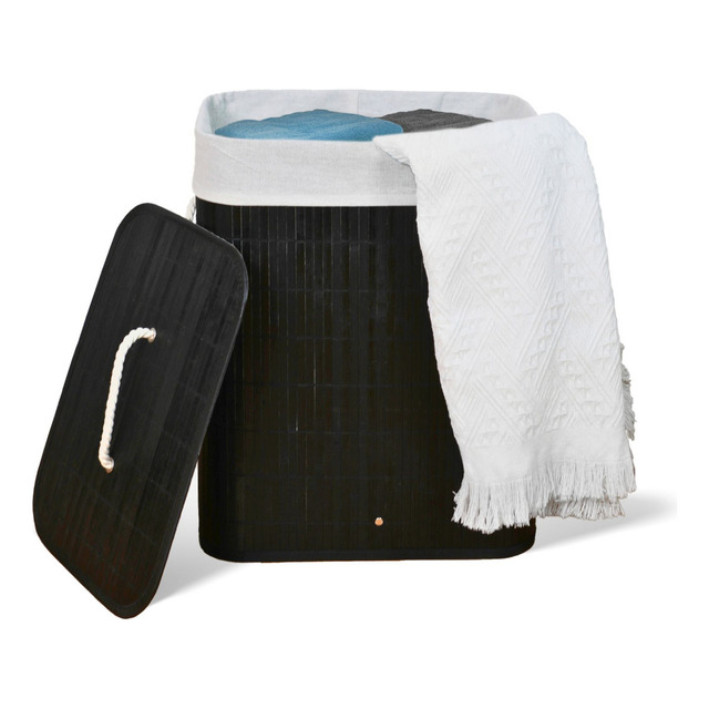 Cesto De Roupa Suja De Bambu Com Tampa E Alças 50 Litros Cesto De Roupa Suja De Bambu Com Tampa E Alças 50 Litros