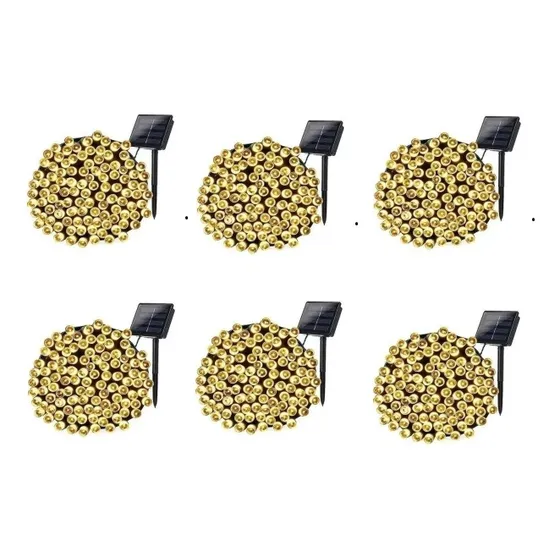 Pack X6 Luces Solar Navidad Guirnalda 10 Metros 100 Led Mult Luces Cálido