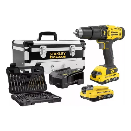 Taladro Percutor 20v, Set 50 Pzs Y Caja Metálica Stanley