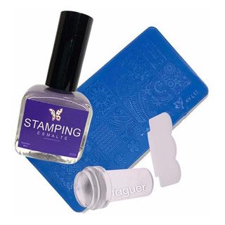 Placa + Sello Y Rapador + Esmalte Stamping Nails Faguer Placa + Sello Y Rapador + Esmalte Stamping Nails Faguer