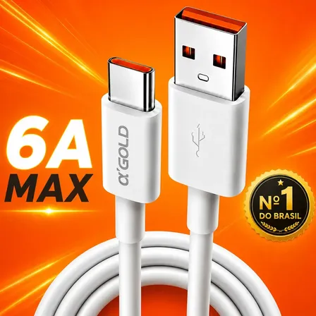 Cabo USB-C A'Gold 6A de 1 m para Carregamento Rápido e Dados, Branco
