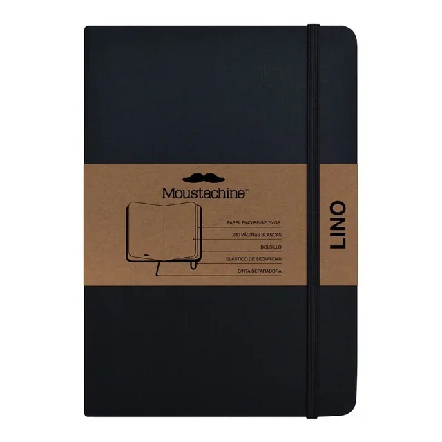 Libreta Moustachine Classic Lino Negro Mediano A5 Beige