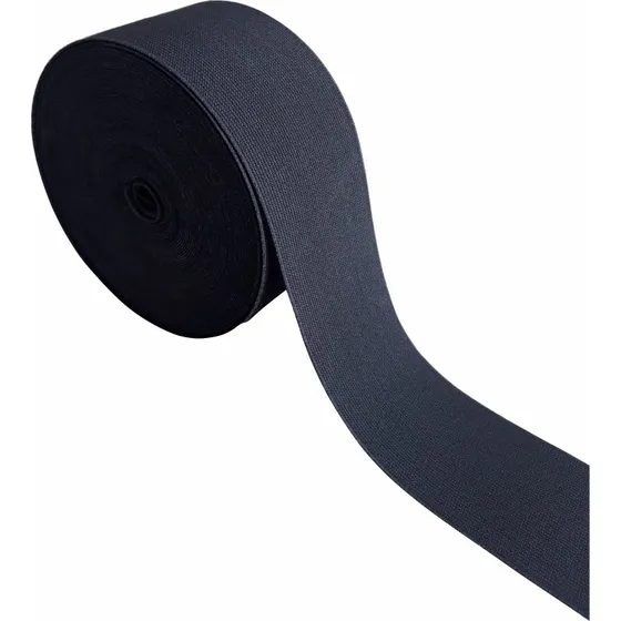 Elástico 12 Cm De Largura 25 Metros Rolo Estampa Lisa Preto. Cor Preto Desenho do tecido Liso