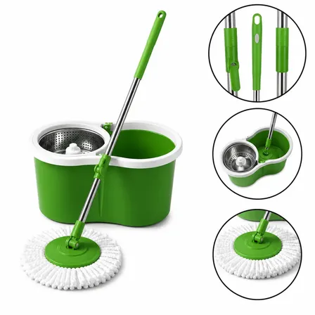 Mop Giratorio Limpeza Inox Balde 8 litros Rodo Esfregão 360 Microfibra Cor Verde Cnc Do Brasil
